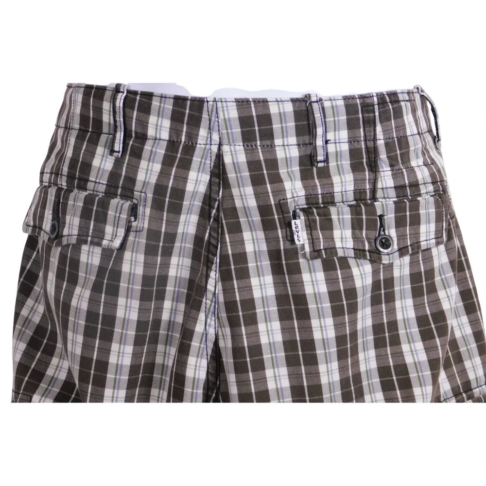 Levi's Cargo Shorts Flap Poscket Casual Cotton Flat Front Brown Plad Sz 34  C144